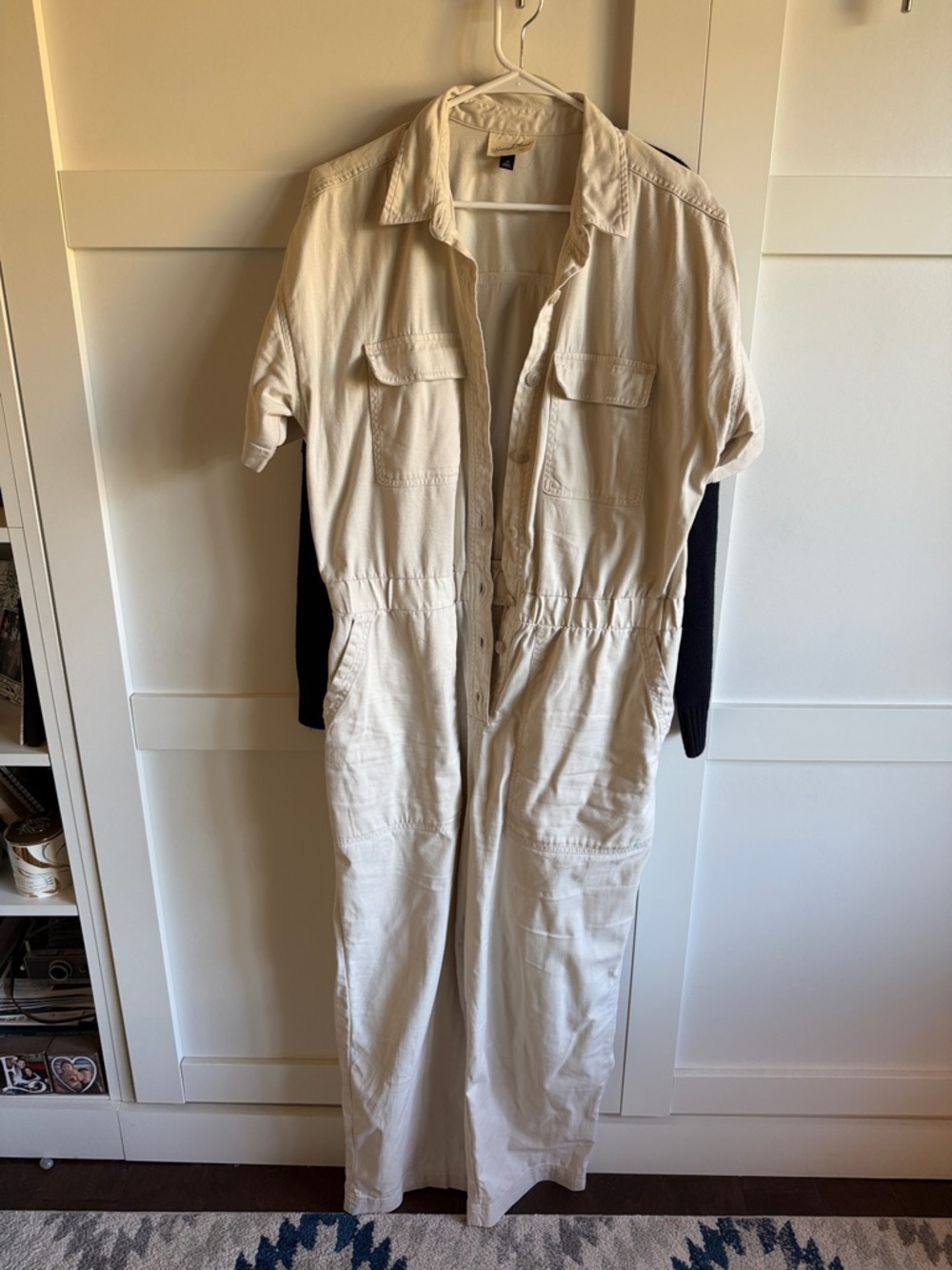 Cream Button-Front Utility Jumpsuit